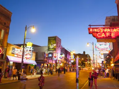 Neon signs at night in Memphis